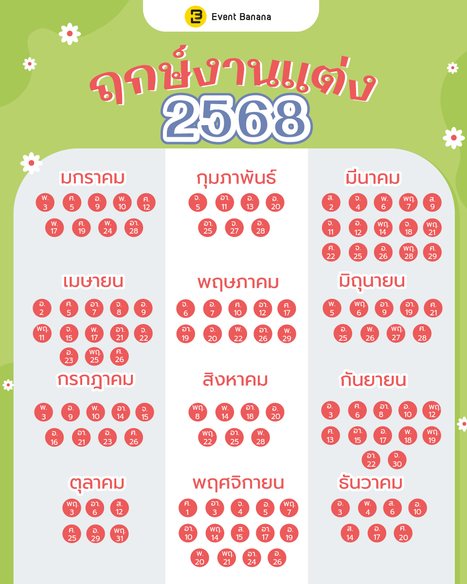 วิธีการเลือก ฤกษ์แต่งงานตามหนังสือ 2568 ปฏิทินงานแต่งงาน