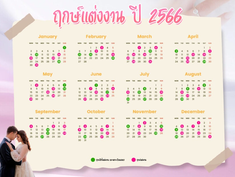 ฤกษ์แต่งงานตามฤดูกาล 2570 ฤกษ์จดทะเบียนสมรส