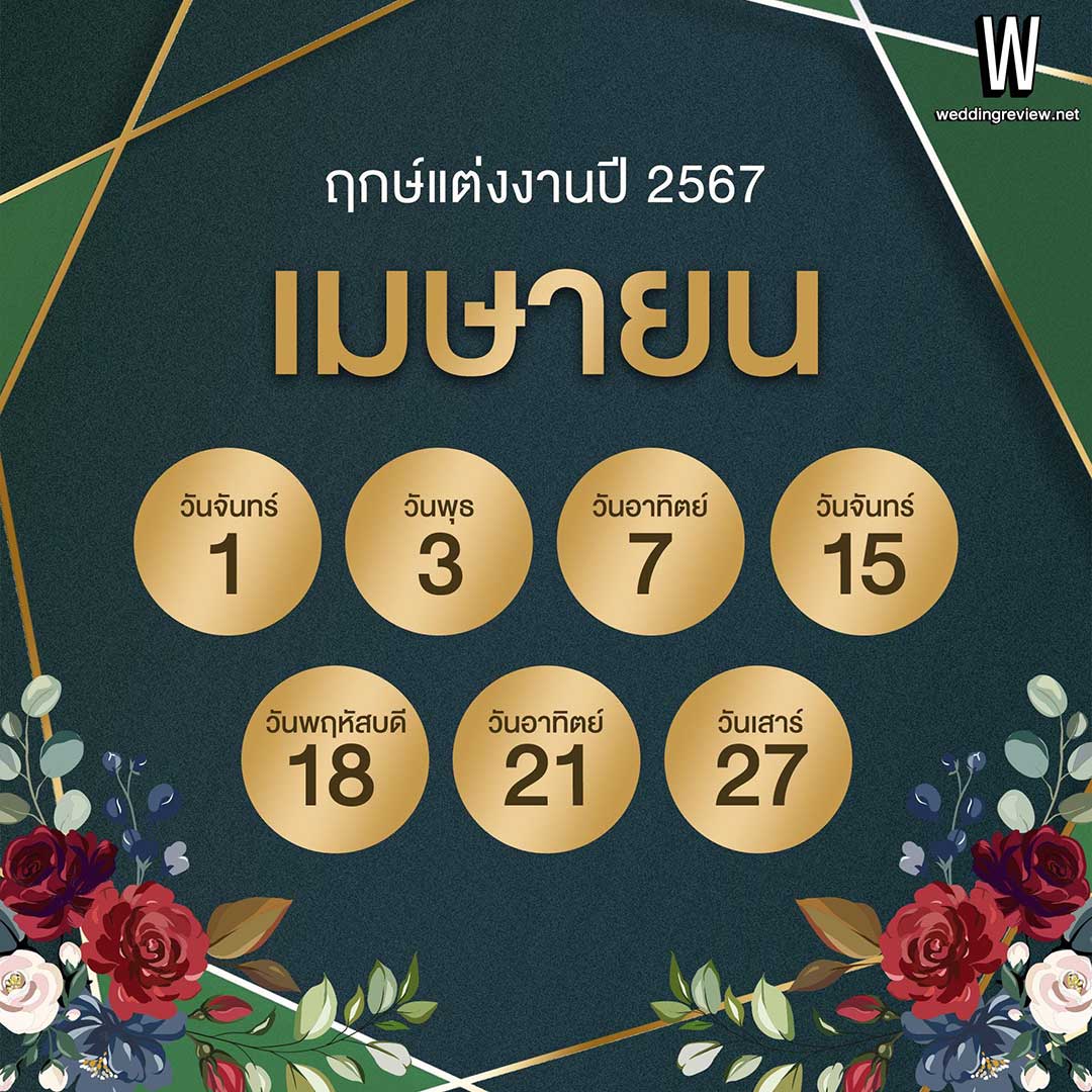 ฤกษ์แต่งงาน 2568 ตามวันเกิดที่จะนำเรียกทรัพย์ตลอด